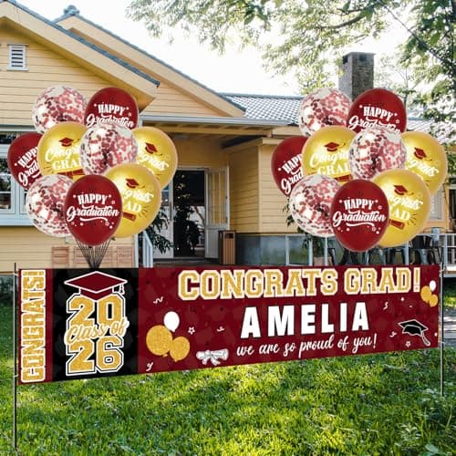 Graduation Party Decorations, Maroon and Gold Personalized Class of 2026 Graduation Banner with 78 Alphabet Stickers and Balloons, Congrats Banner for College High School Party Supplies