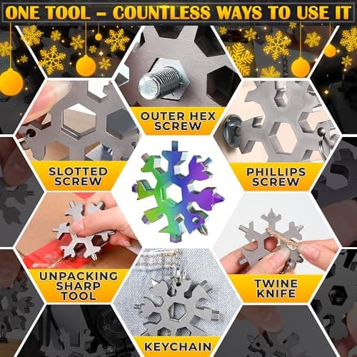 18 in 1 Snowflake Multi Tool Set of 3 – Compact and Portable Stainless Steel Snowflake Multitool Keychain Screwdriver | Keychain Bottle Opener for Men | Universal Use for Travel, Home and Work - Thumbnail 5