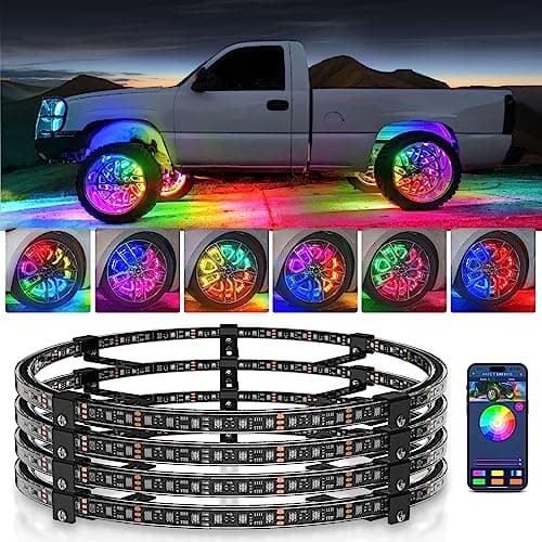 MICTUNING 15inch V1 RGB+IC Chasing Color Wheel Lights Kit with APP Control, Double-Row Dream Color Chasing Flow Neon Wheel Rim Lights with Turn Signal and Braking for Pickup Truck Car SUV