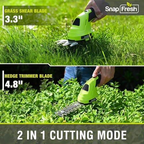 SnapFresh Cordless Grass Shears & Hedge Trimmer, 2-in-1 Handheld Electric Lightweight Hedge & Shrub Trimmer with Battery for Garden Yard Lawn, 2.0Ah Battery & USB-C Charging Cable Included - Thumbnail 3