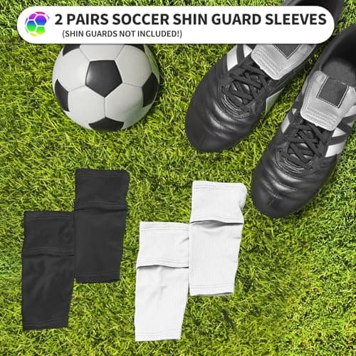 ATHCISE 2 Pairs Kids Youth Soccer Shin Guard Sleeves with Optimized Insert Pocket, Shin Pad Compression Sleeves for 3-15 Years Old Boys Girls Child Teens for Soccer Sport - Thumbnail 5