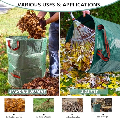 Garrdeen 2 Pack 32 Gallon Reusable Yard Waste Bags (Green + Black), Collapsible Heavy Duty Lawn & Leaf Bags with Reinforced Handles for Leaf Collection, Yard Cleanup, Storage - Thumbnail 4