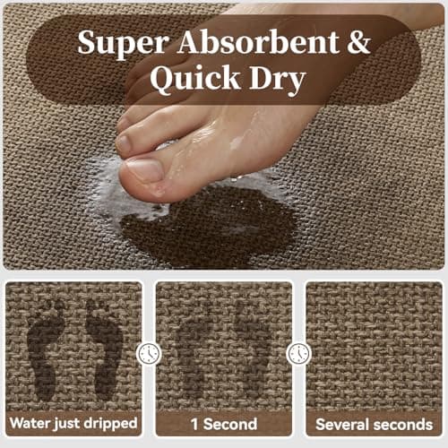 MontVoo Toilet Rugs U-Shaped, Ultra Thin Non Slip Contour Bathroom Rugs,Rubber Backing Washable Contour Bath Rugs for Toilet Mat,20''x24'',Khaki - Thumbnail 5