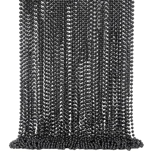 SWANUCKY 48 Pack 33 Inch Black Mardi Gras Plastic Beads Necklaces - Party Favors for Parade Throws, Festival Decorations, Wedding, Birthday Celebrations & Costume Dress Up