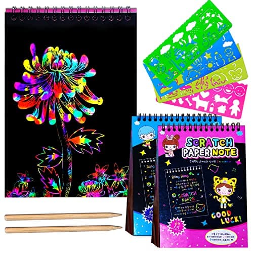 JUNQIU Scratch Paper Art for Kids, 2 Pack Bulk Rainbow Scratch Paper Crafts Toys for 3 4 5 6 7 8 9 10 Years Old Girls Kids Birthday Gifts - Image 1