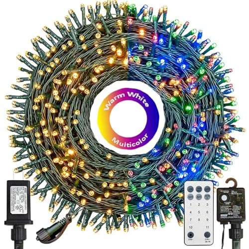Haynery 300 LED Christmas String Lights Outdoor Indoor Color Changing with Remote/Timer, 108FT 11 Modes Waterproof Warm White and Multi Color Christmas Lights Plug in for Tree Garden Decoration