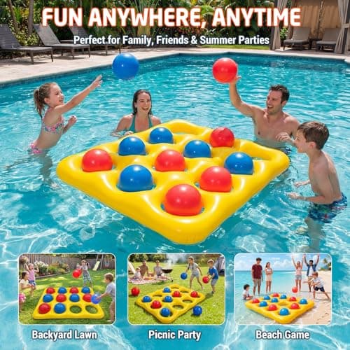 Feyichi Pool Toys, Pool Tic Tac Toe Game Set with 12 Inflatable Balls, Pool Games for Kids/Adults/Teens, Outdoor Water Games, Suitable Pool Beach Party Birthday Favors & Family, Yellow - Thumbnail 4