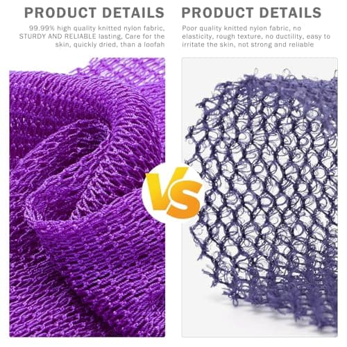 UJFQBH African Net Sponge 2-Pieces, Authentic Exfoliating Body Scrubber for Shower & Bath, Deep Cleansing Lather for Dead Skin Removal, Back Scrubber for Women & Men (Rose Red & Purple) - Thumbnail 2