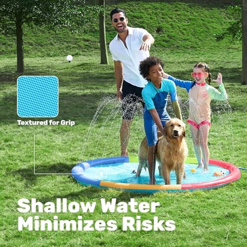 SLOOSH 72" Non-Slip Splash Pad Sprinkler - Outdoor Water Play Toys Backyard Fountain Mat for Toddlers Kids Dogs, Thickened Sprinkler Outside Pool Party Durable for Girls Boys Pets (72in, Multicolor) - Thumbnail 5