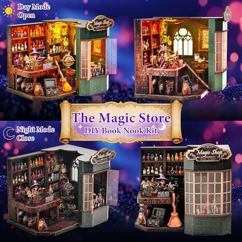 Book Nook Kit – DIY Miniature House Dollhouse for Adults & Teens, 3D Wooden Puzzle Tiny House Bookshelf Insert with LED Lights, Booknook Library Decor Gift for Family & Friends - Thumbnail 5