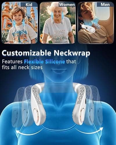 Neck Fan with Cooling Plate,Portable Neck Fans that Blow Cold Air Rechargeable Battery Powered Air Conditioner,Bladeless Wraps Body Ac, Wear Around the Neck Coolers for Extremely Hot Weather White - Thumbnail 6