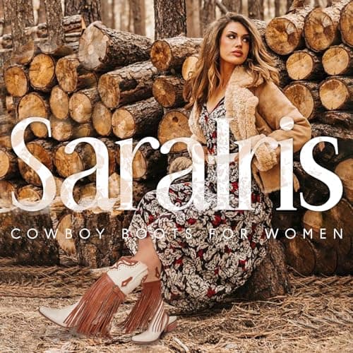 SaraIris Women's Knee High cowgirl boots Fringe Cowboy Boots Chunky Heel Buckle Strap Western Boots Pointed Toe Tassel Boots Pull On White Boots for Women Size 10 - Thumbnail 2