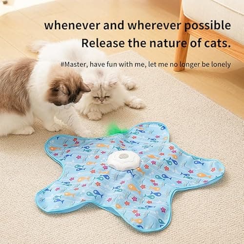 AQPU Rechargeable Automatic Cat Toy, 3-Mode Touch-Activated Interactive Toy with Random Motion, Concealed Feather & Squeaky Sound for Indoor Cats & Kittens (Yellow) - Thumbnail 3