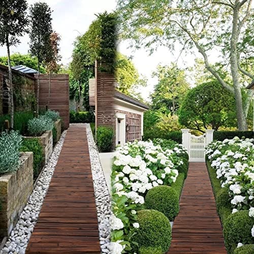 Spurgehom 8FT Wooden Garden Pathway Straight Outdoor Walkway Roll Out Cedar Wood Patio Flooring Path Decorative Lawn Patio Pavers Boardwalk Beach Wedding Party (Brown) - Thumbnail 6