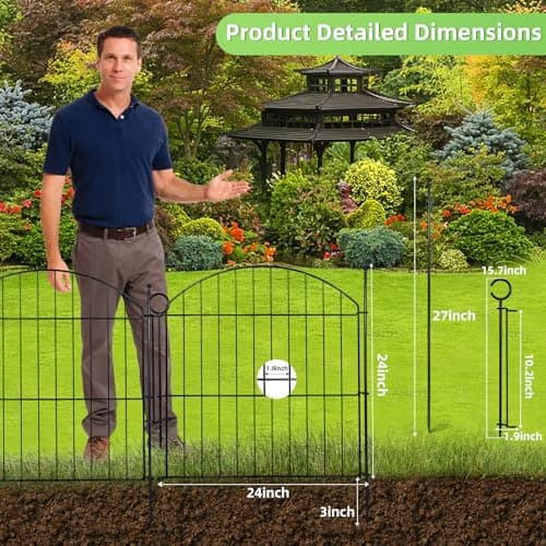 Decorative Garden Fence 24in (H) x10ft (L), 5 Pack No Dig Fence Animal Barrier for Dog with Lock, Arched Flower Bed Edging, Wire Border Panel Fencing for Yard Patio Outdoor Decor - Thumbnail 2