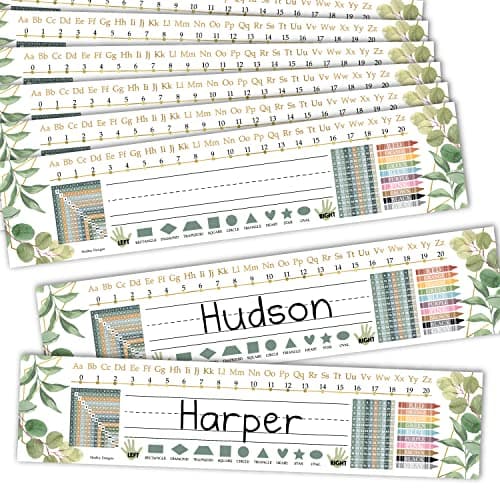 Hadley Designs Desk Name Tags for Classroom –25 Student Name Tags for Desks, 13x3 Name Plates for Classroom Decor, Teacher Supplies, Greenery Nametags, 1st-3rd Grade Kindergarten Preschool Must Haves