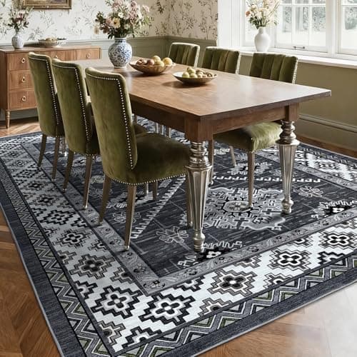 Boho Washable Area Rug 5x7, Large Soft Rugs for Living Room Farmhouse Vintage Grey Carpet 5x7 Area Rugs for Bedroom Dining Room Non-Slip Stain Resistant Under Table Rug - Thumbnail 3