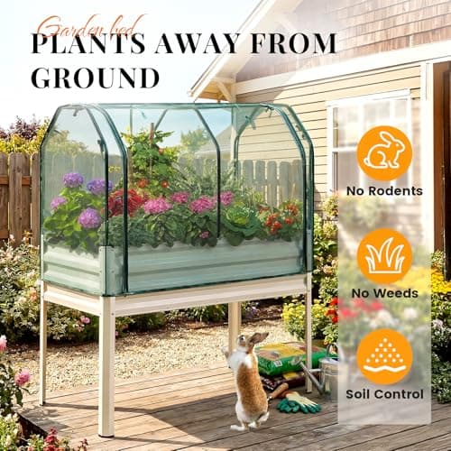 King Bird Large Raised Garden Bed with Netting Galvanized Elevated Planter Box with Legs 48×24×56 in for Backyard, Patio, Balcony, 400lb Capacity, Beige - Thumbnail 4