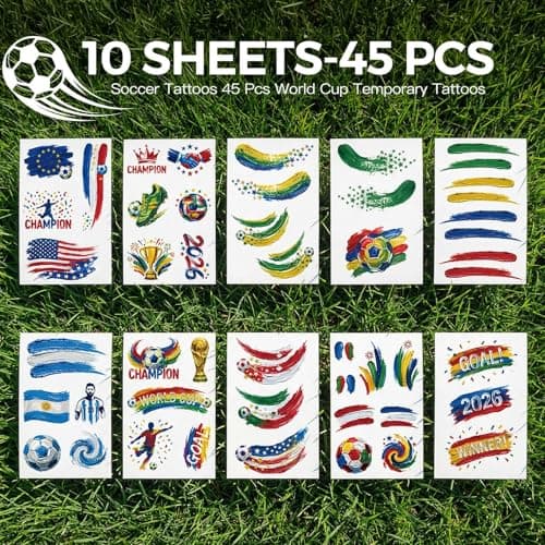 For 2026 World Cup Temporary Tattoos, 45 PCS 10 Sheets Soccer Tattoos World Cup Party Decorations Favors, Temporary Tattoo Stickers for Soccer International Party Decorations - Thumbnail 4