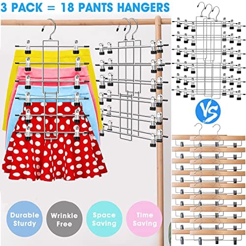 3 Pack Closet Organizers and Storage,6 Tiers Skirt Pants Hangers with Clips Space Saving for Home Organization and Storage,College Dorm Room Essentials for Girls Guys,Wardrobe Clothes Organizer - Thumbnail 3