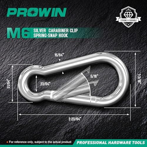 Prowin 30PCS M6 Heavy Duty Spring Snap Hook Carabiners, 2.36" Galvanized Steel Clips, 530LBS Capacity, Quick Link for Backpack, Hammocks, Camping, Hiking, Swing, Keychain, Outdoor Activities - Thumbnail 2