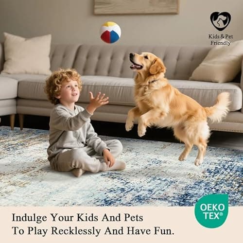 Ruicharm Washable 8x10 Area Rug: Blue Rugs for Living Room Dining Room Bedroom Office Indoor - Non-Slip Modern Large Carpet Home Decor - Mottled Blue - Thumbnail 4