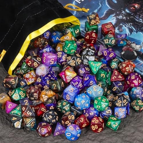 CiaraQ DND Dice Sets - 26 X 7 Polyhedral Dice (182pcs) with a Large Drawstring Bag for Dungeons and Dragons, Role Playing Table Game. Multiple Colors, Glitter Swirl Design with Gold Numbers. - Thumbnail 4