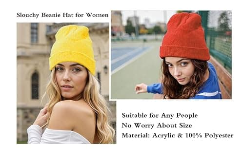 LAKIBOLE Beanie Hats for Men Spring Summer Autumn Winter Slouchy Beanies for Women Teenage (OrangeRed/Yellow/Green) - Thumbnail 4