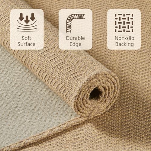 MatEssenz Kitchen Rugs Set of 2, 20" x 30" + 20" x 48" Non Slip Washable Kitchen Mats for Floor, Absorbent Low Profile Sink Runner, Durable Herringbone Woven Farmhouse Rug, Khaki - Thumbnail 3