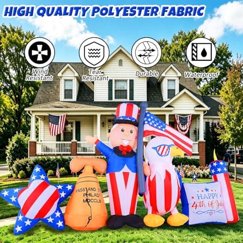 GIFTFIND 10.7FT Long 4th of July Inflatables Outdoor Decorations, Patriotic Independence Day Inflatable Uncle Sam Combo, Built in LED Lights Holiday Blow Up for Party Garden Yard Lawn Decor - Thumbnail 4