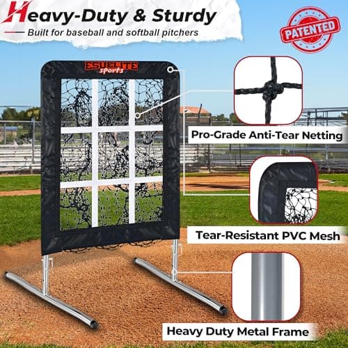 Heavy-Duty 9 Hole Baseball & Softball Pitching Net with Strike Zone Target - Adjustable Portable Design for Training, Includes 4 Stakes & 2 Sandbags（Black） - Thumbnail 2