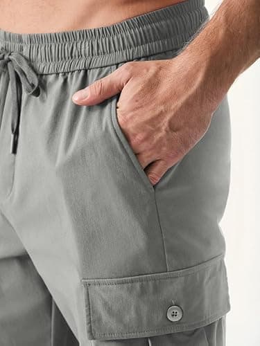 JMIERR Men's Blue Cargo Pants Stretchy Elastic Waist Drawstring Joggers Pants Casual Cargo Pants 2024 Tapered Sweatpants with Multi Pocket,US 40(2XL),Light Grey - Thumbnail 5