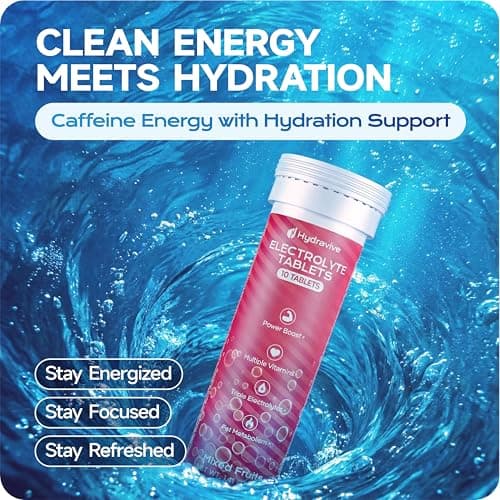Hydravive Caffeine Effervescent Tablets – Clean Energy + Hydration Support with 100mg Caffeine, Taurine, B Vitamins & Electrolytes, Sugar Free, Keto Friendly, Vegan-20 Tabs - Thumbnail 4