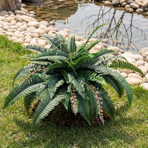 AMORISE 49" Artificial Boston Fern Bush with 98 Fronds, Large Artificial Ferns for Outdoors, Faux Ferns Artificial Boston Ferns for Outdoor Planter Indoor Home Garden Porch Decor - Thumbnail 6