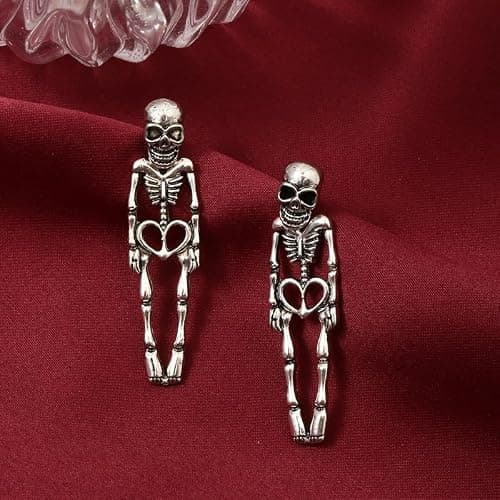 Halloween Decoration for Women, Hair Clips/Earrings,Spooky Skull Skeleton Dangle Punk Hair Clips/Earrings,Halloween Party Makeup(Ear Pendant, 2 Pcs) - Thumbnail 5