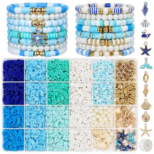 Gionlion Clay Beads for Bracelets, Blue Winter Clay Beads Bracelet Making kit with Golden Pearl Beads for Jewelry Making, Charms Bracelet Kit and Crafts DIY Mothers Day Gifts for Women - Image 1