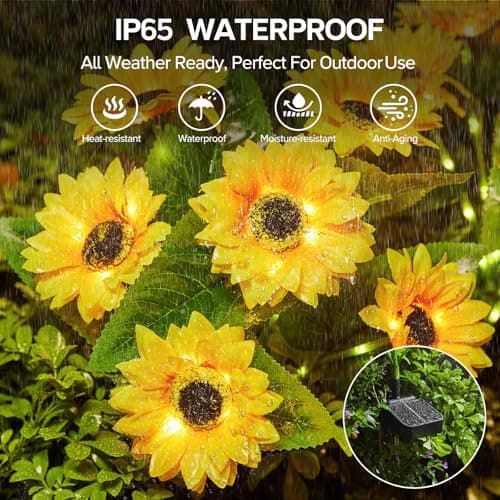 Solar Sunflower Lights Outdoor Waterproof - 3 Pack with 18 Bright Solar Sunflower Lights, IP65 Waterproof Light for Outdoor Flower Bed, Yard, Pathway, Patio Decor - for Mom, Women, Grandma - Thumbnail 5