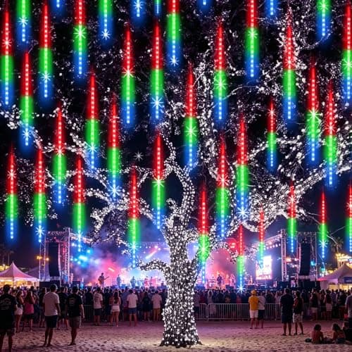 EAGWELL Christmas Lights Outdoor UL Certified Meteor Shower Light 16 Inch 20 Tubes 960 LED Falling Rain Drop Icicle Snow Cascading Lighting for Xmas Tree Wedding Party Garden Decoration, Colorful - Image 1