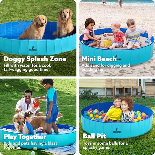 SLOOSH Foldable Dog Kiddie Pool - Portable Hard Plastic Doggie Swimming Pool, Anti-Slip Collapsible Pets Bath Tub Suitable for Kids Indoor Outdoor Backyard Use (Blue, 63" x 12") - Thumbnail 5
