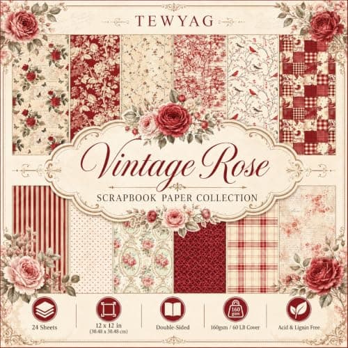 12x12 Scrapbook Paper & Scrapbooking Supplies, Vintage Red Double-Sided Patterned Cardstock Pad, Decorative Craft Sheets for Junk Journal & Photo Album, 24 Sheets - Image 1