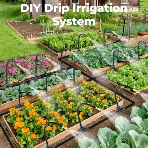 130FT Drip Irrigation System for Garden: 20 Nozzles 1/4" PE Tubing Automatic Watering Kit Adjustable Misting Sprinkler Mister Hose for Water Plants Tape Raised Beds Lawn Outdoor Yard Greenhouse 130FT - Thumbnail 5