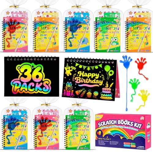 JMMICO 36*3 Packs Scratch Art Notebook+Sticky Hands+Stickers,Easter Party Favors for Kids 4-8-12,Return Gifts for Birthday Party Bulk Toys,Goodie Bags Stuffers, Classroom Prizes Students Gifts - Image 1