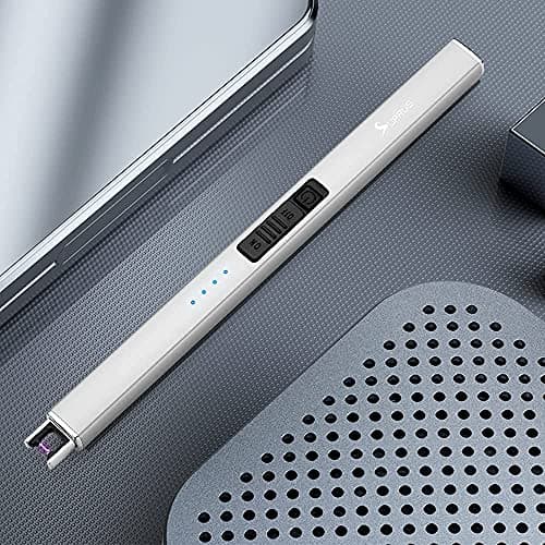 SUPRUS Electric Lighter Arc Windproof Flameless USB Rechargeable Lighter with Safety Lock for Candle BBQ Camping (Silver) - Thumbnail 2