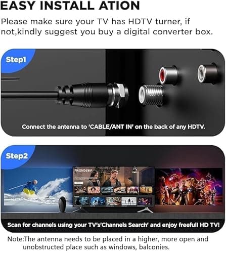 TV Antenna for Smart TV Indoor,HD Digital TV Antennas Long Range Signal Reception Up to 900 Miles, Support 4K 1080p All TVs,Easy Installation, Tv Receiver for Local Channels 10ft HDTV Coax Cable - Thumbnail 6
