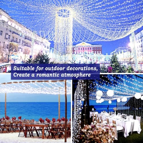 KNONEW 403FT 1000 LED Christmas Lights Outdoor String Light 8 Modes & Timer Fairy Lighting Plug in Waterproof for Xmas Yard Tree Wedding Party Holiday Decorations (Cool White) - Thumbnail 6