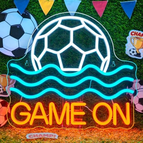 WX&YH Soccer Neon Signs for Man Cave Game on LED Sign Lights Soccer Party Decor Game Room Lights Baseball Gift Ideas Teen Boys Sports Neon Sign for Boys Room Gamer Gifts - Image 1