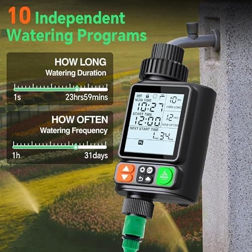 Sprinkler Timer for Garden Hose, Upgrade 10 Programmable Water Timer with Auto Rain Delay, IP54 Waterproof 3.3“ Large LCD Drip Irrigation System Timers for Plant, Yard, Lawns, Outdoor - Thumbnail 2