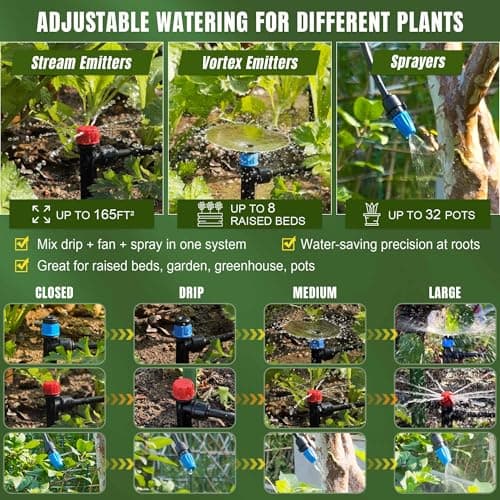Spalolen Drip Irrigation System Push-to-Connect Garden Watering System Kit for Raised Beds, Expandable DIY Drip Irrigation Kit with 1/2" & 1/4" Tubing, Adjustable Emitters, Leak-Proof Connectors - Thumbnail 3