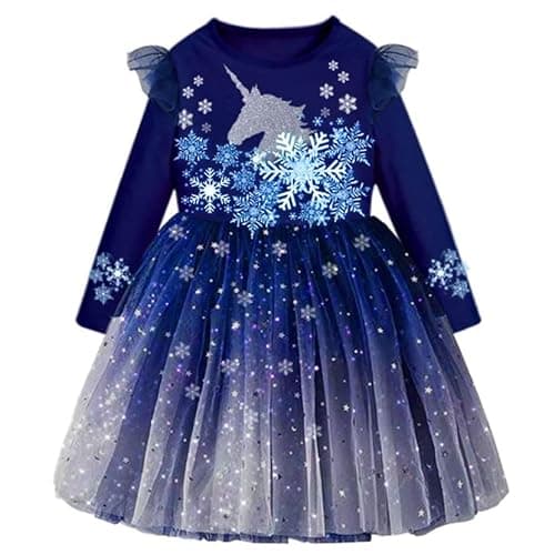 VIKITA Girls Dresses Winter Girl Clothes Long Sleeve Blue White Snowflake Tutu Dress for Little Kids 10-12 Years Christmas Outfits LH4111, 12T - Image 1