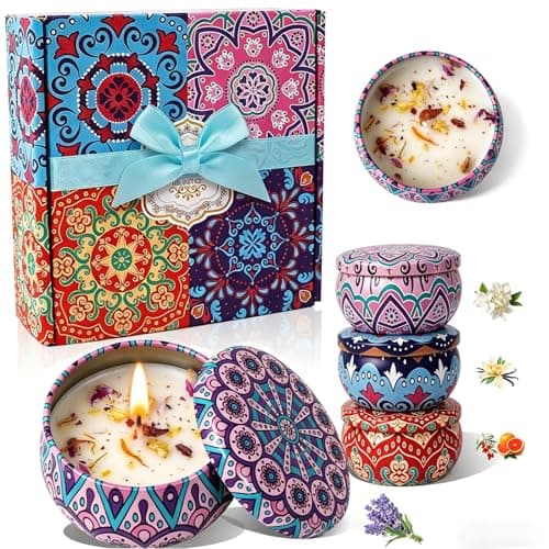 4 Pack Scented Candles for Mom, Aromatherapy Small Candles Gift Set with 8% Essential Oils, Natural Soy Candle with Floral Scents, Elegant Gifts for Women,Men,for Spa,Bath,Yoga,Birthday Mother's Day - Image 1